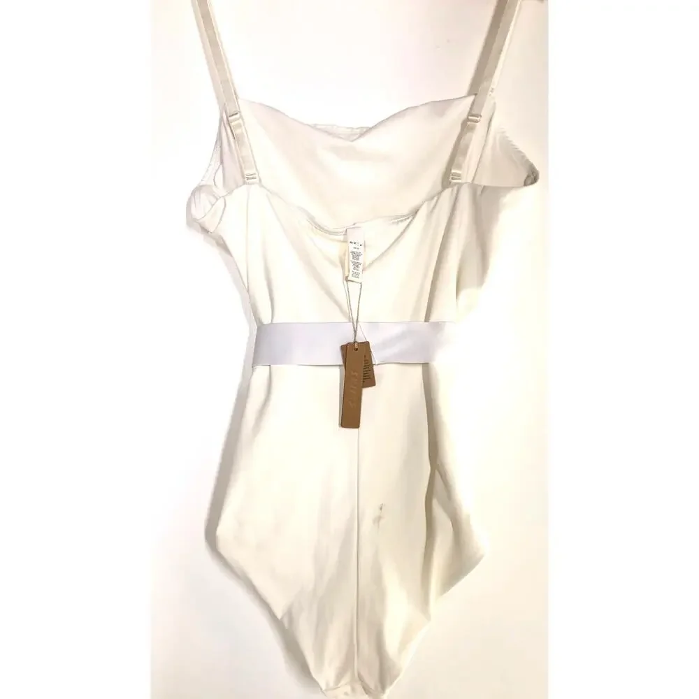 SKIMS Sculpting Swim Strapless One Piece Swimsuit Belted Marble White NWT 4X